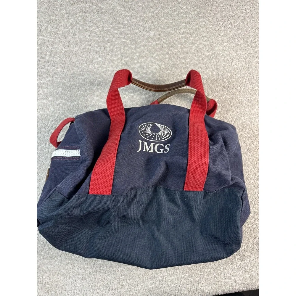 Hudson Sutler Canvas Duffel Bag Navy Red Monogram JMGS Leather‎ Handle Travel